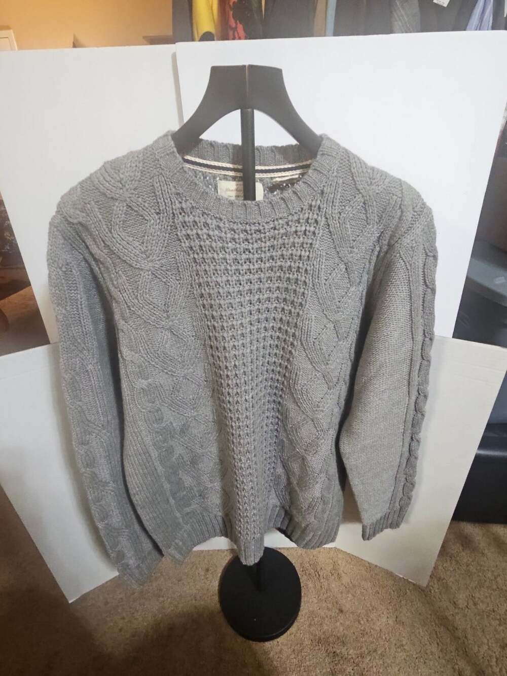 Original Weatherproof Vintage Sweater Size M Grey Cable Knit